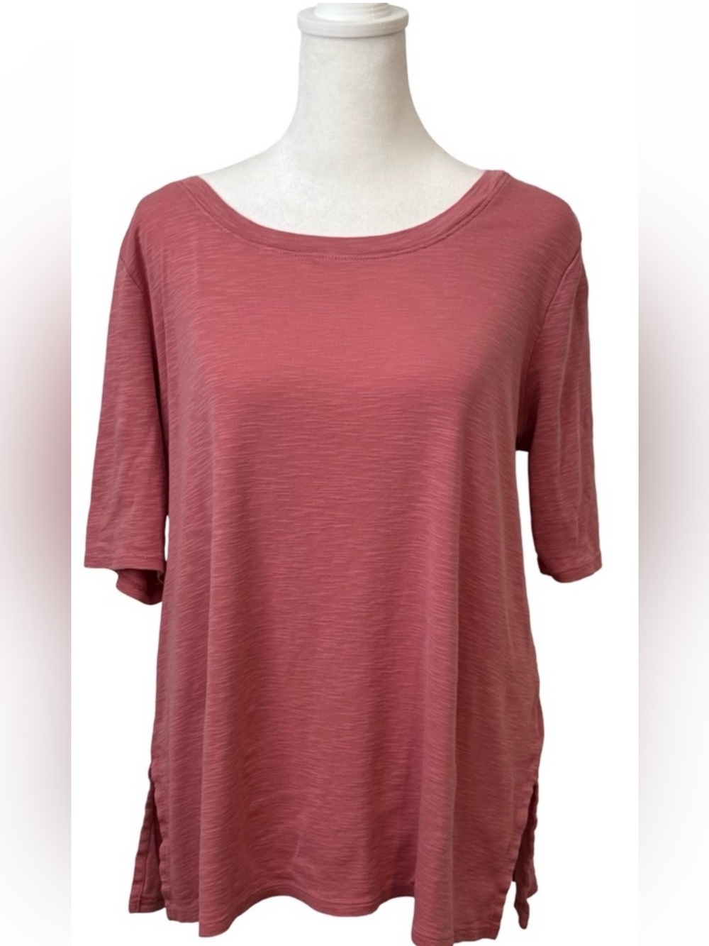 J. Jill Womens Prima Cotton Scoop Neck Elbow Sleeve Tee Dusty Rose Medium